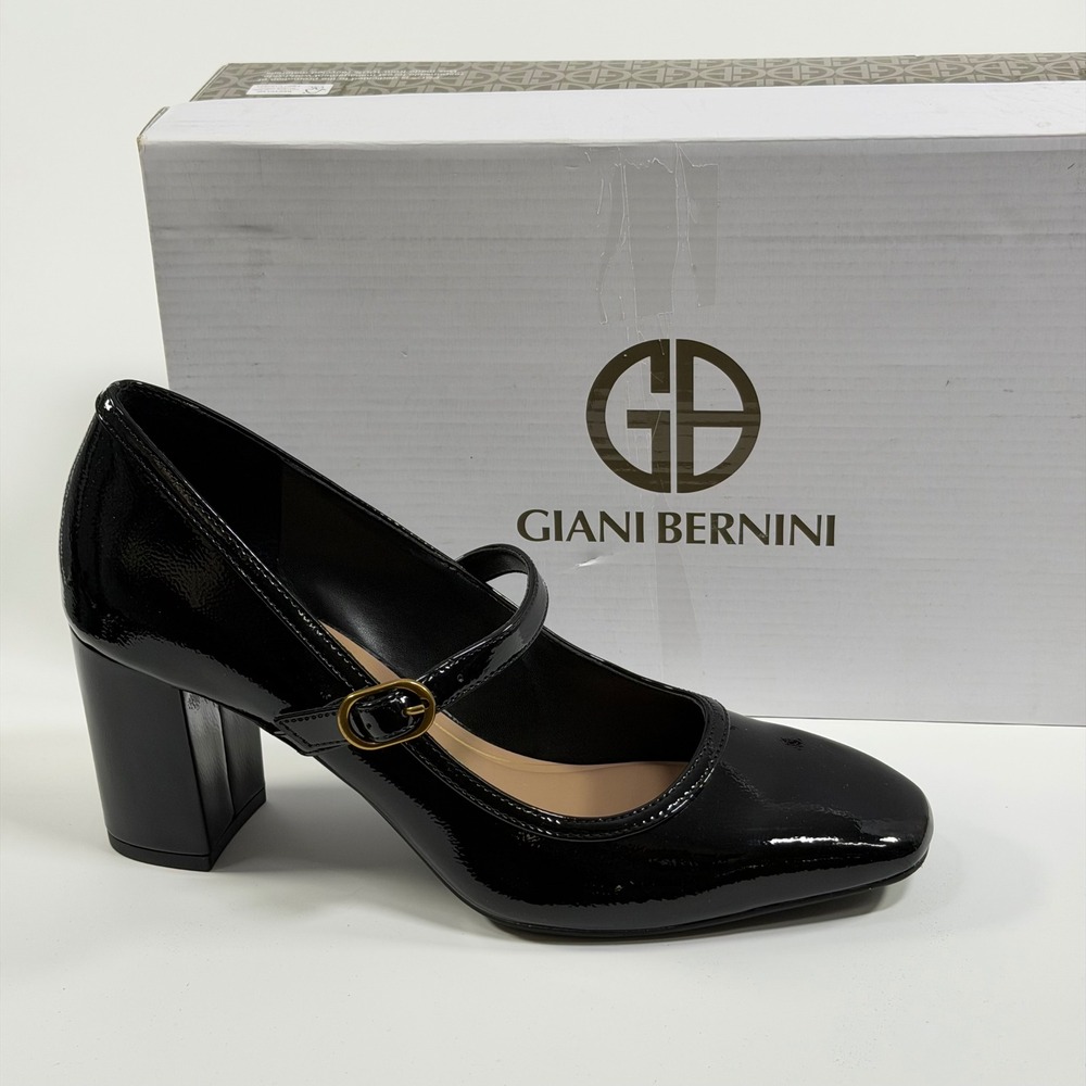 Giani Bernini Size-8.5 M Yerraap Black Patent Mary Jane Block Heel Pumps - Picture 3 of 9